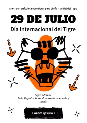 Tigre dibujado a mano con bonitas gafas de sol en naranja y negro