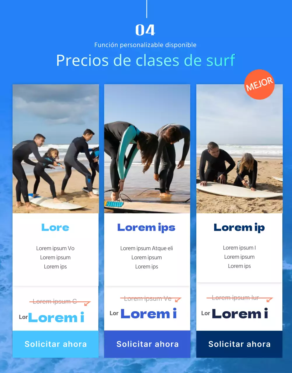 Detalles del paquete Blue Cool Surf