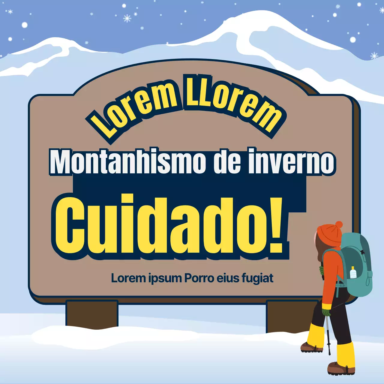 Segurança nas montanhas no inverno com sinais castanhos e azuis claros