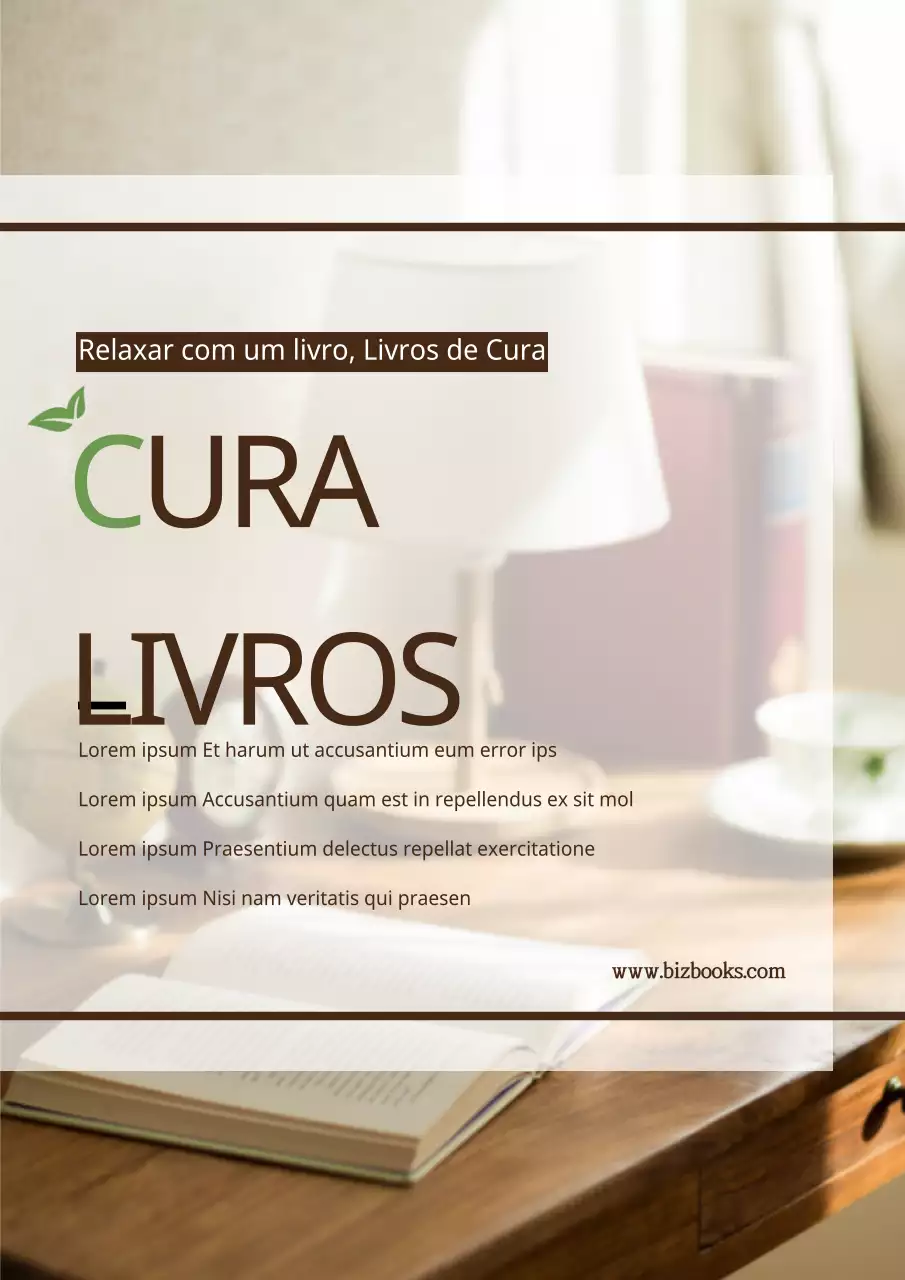 Promover um café de livros emotivo com uma fotografia de estudo calmante em castanho e verde