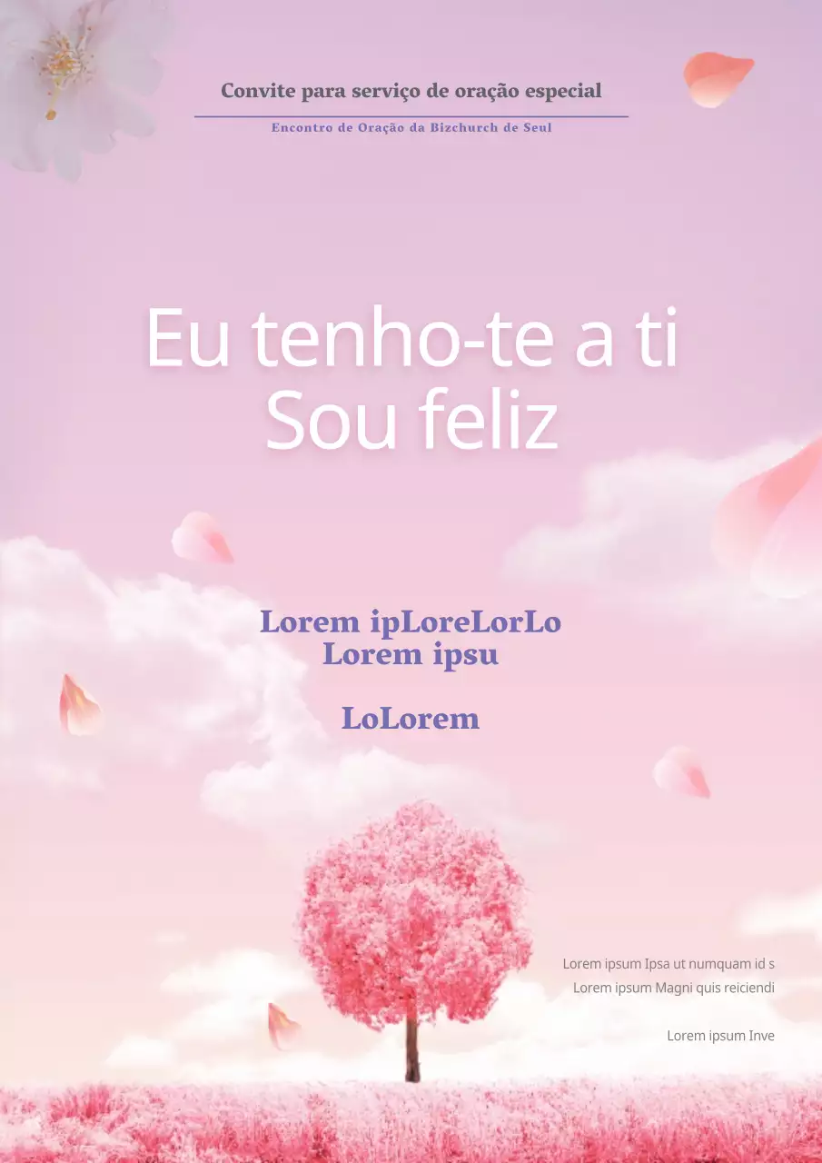Promover um serviço de oração da igreja com um conceito suave que apresenta uma fotografia de paisagem com árvores cor-de-rosa
