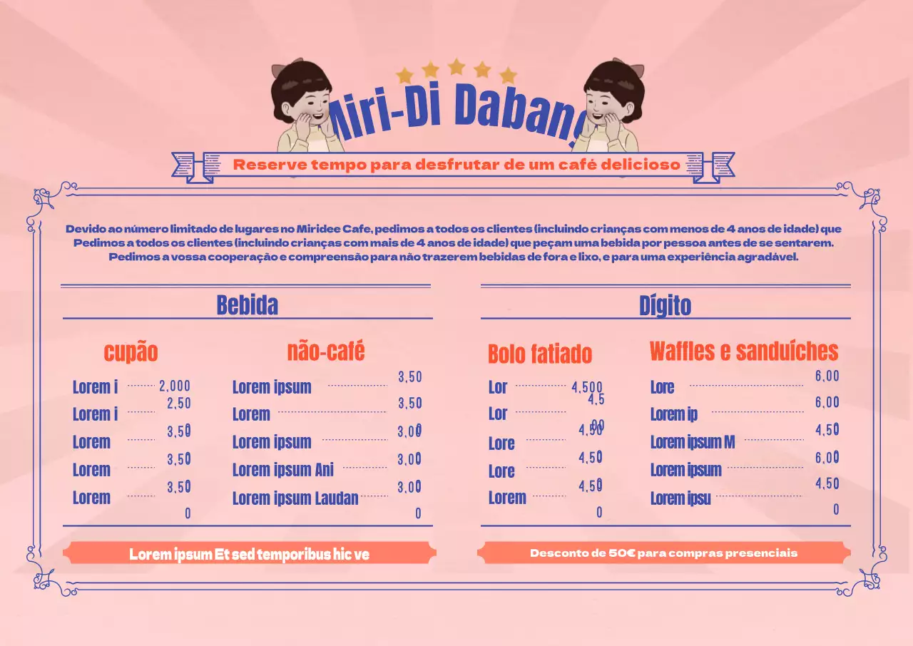 Cartaz horizontal de café ilustrado retro com fundo cor-de-rosa vintage