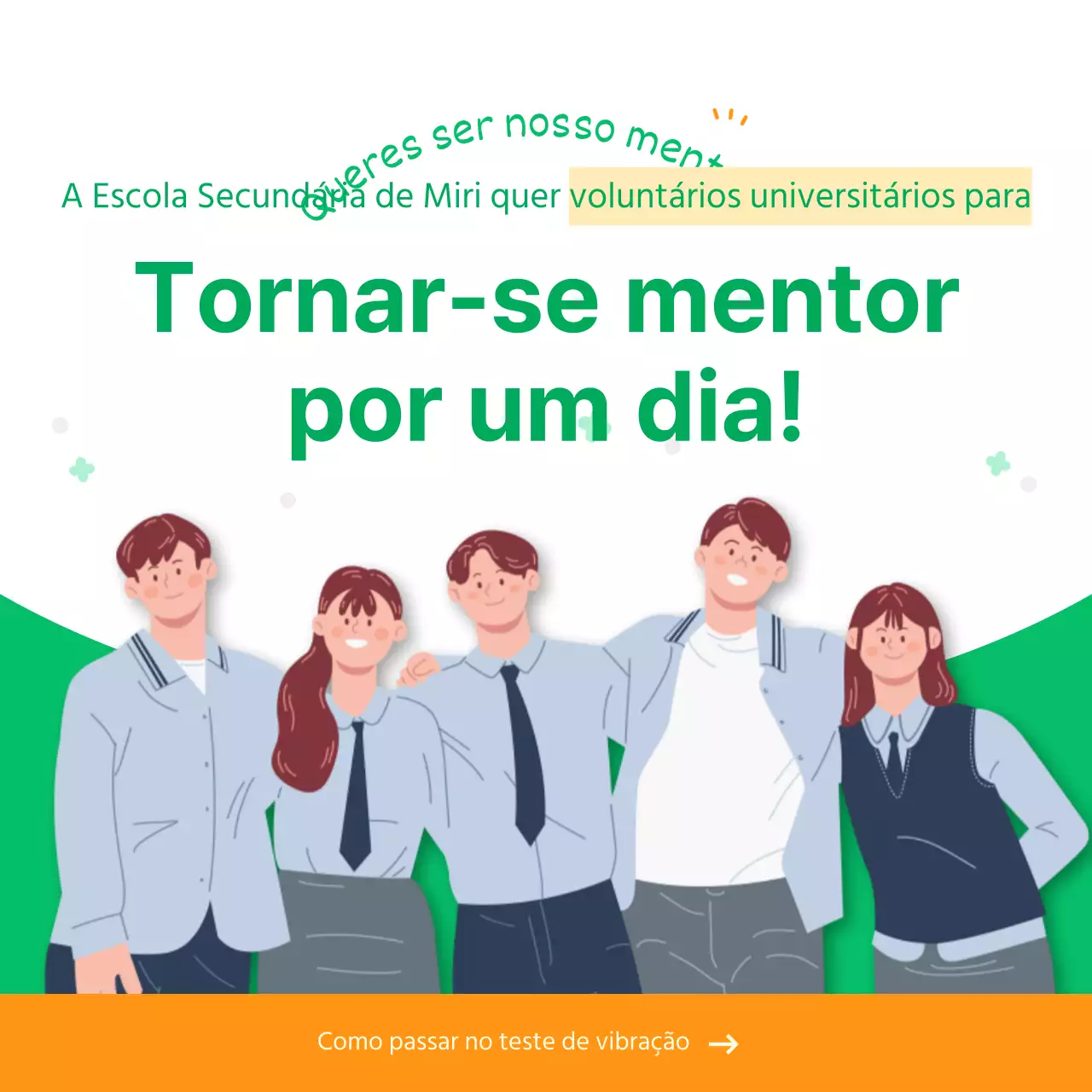 Conceito de ilustração verde e laranja Recrutamento de estudantes universitários voluntários