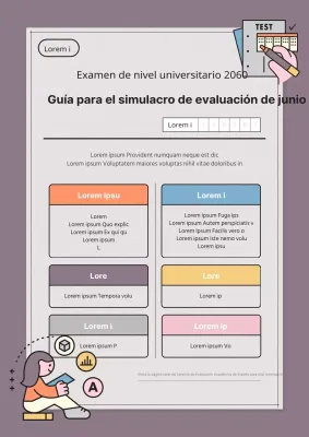 Le guiará a través de un simulacro de evaluación con una sensación de papel de examen morado