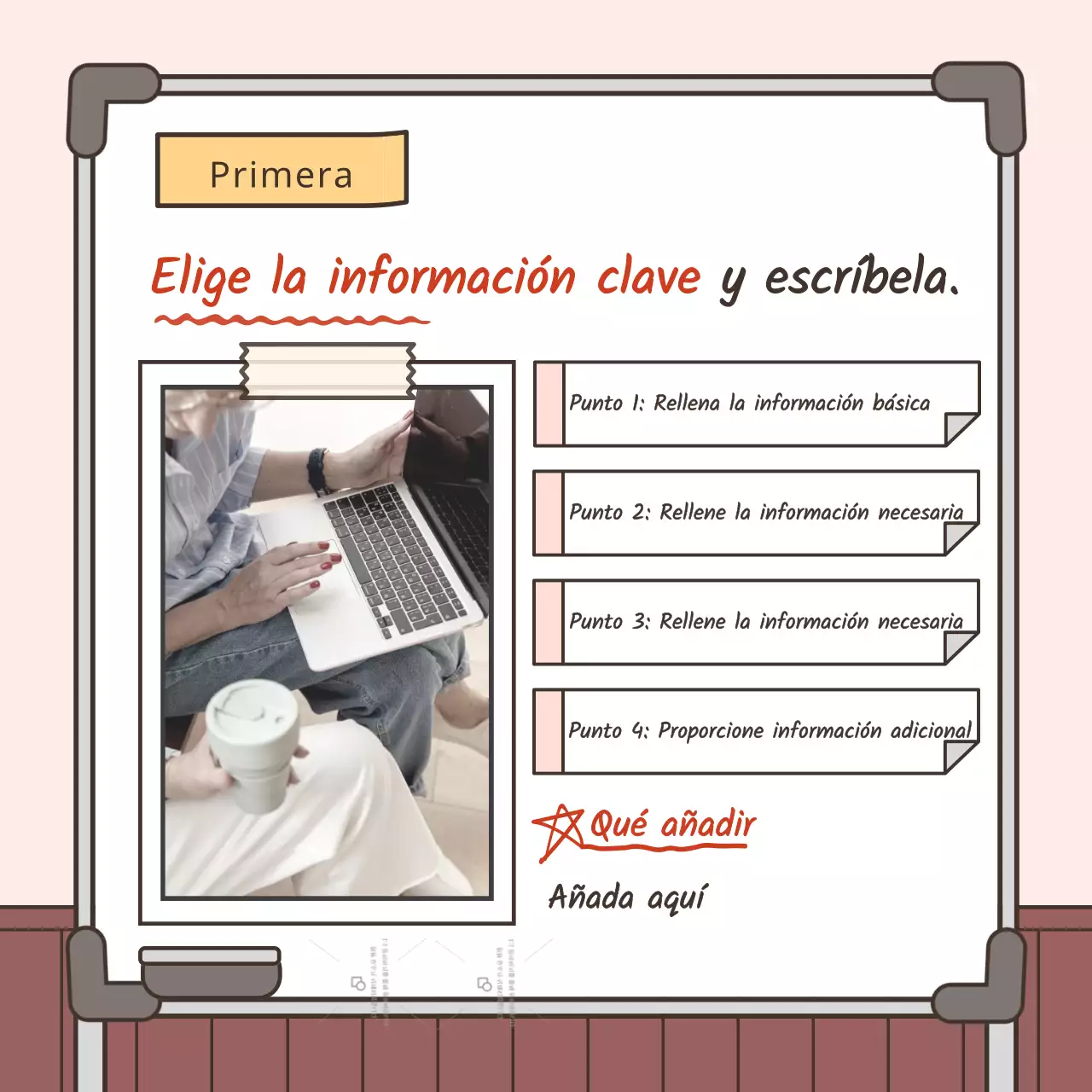 Guía para resumir información básica en rosa y blanco