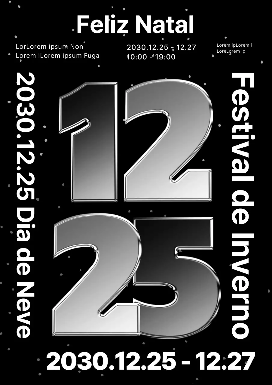 Cartaz vertical de Natal de inverno em prateado e preto e branco