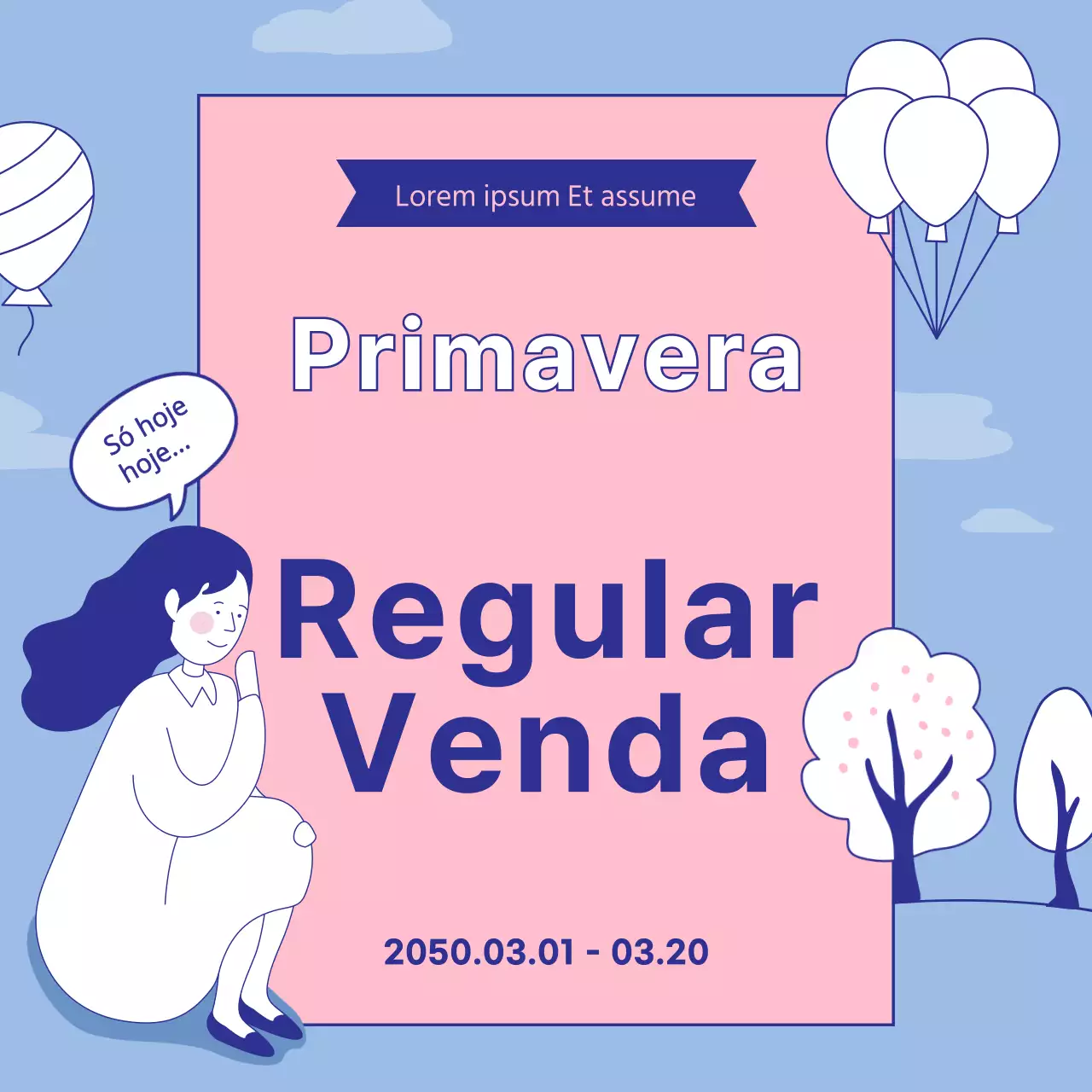 Ilustração de linhas em tons pastel de azul claro e cor-de-rosa Venda de primavera