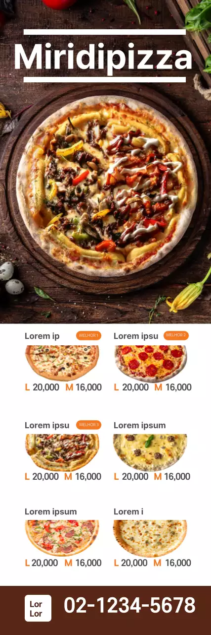 A fotografia castanha destaca o menu de desconto de pizza limpa