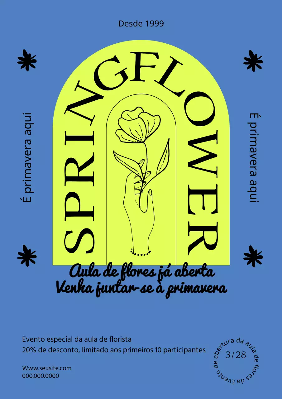 Um simples evento festivo de primavera em azul e amarelo fluorescente
