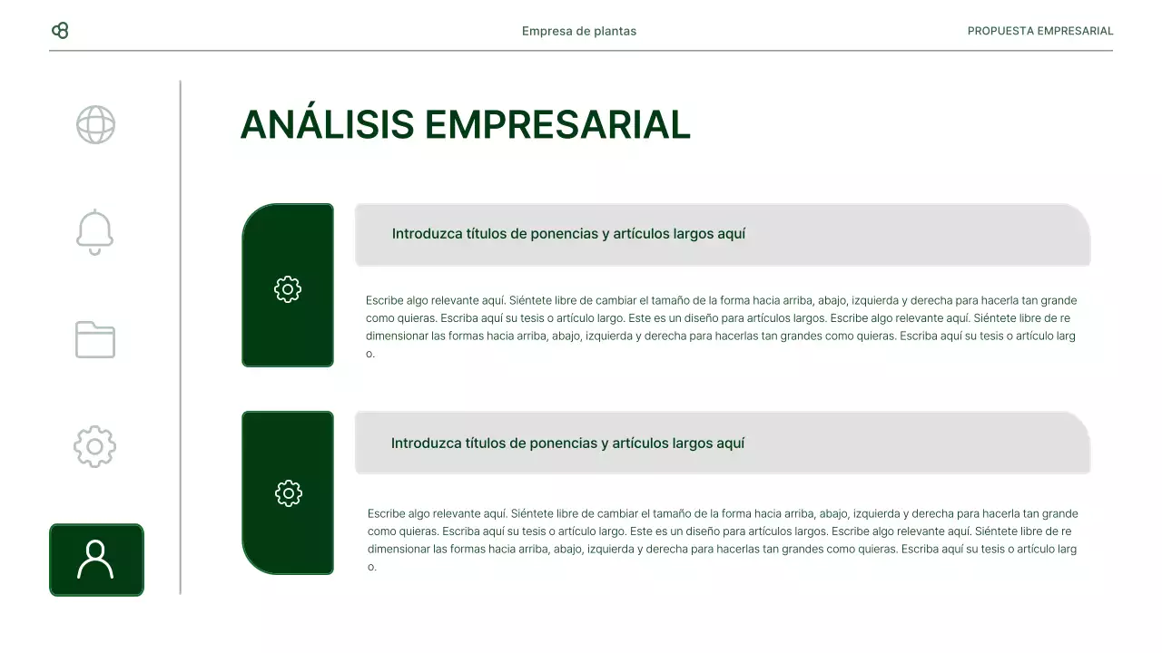 Propuesta de negocio de negocios en blanco y verde concepto de hoja natural