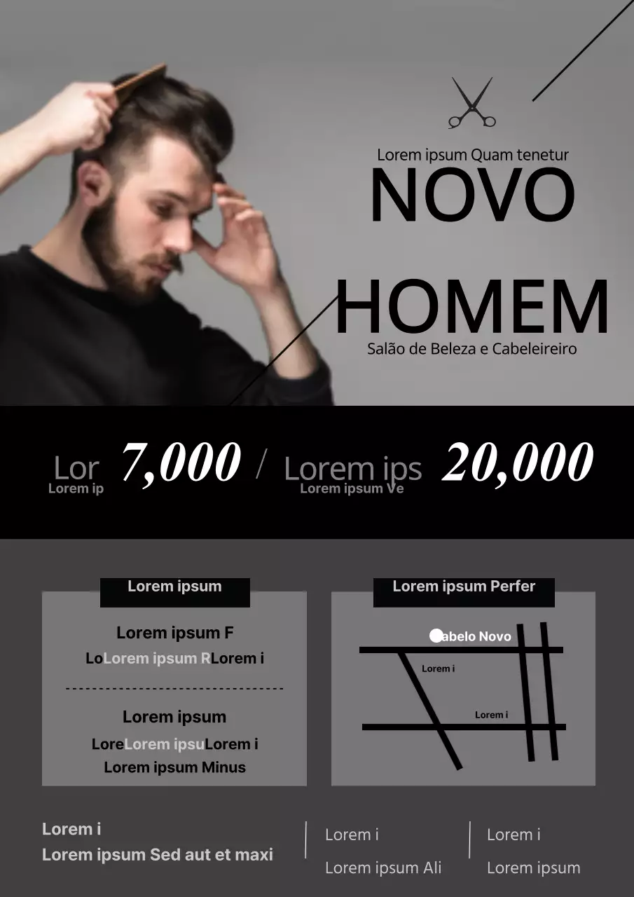Folheto promocional preto e simples de salão de cabeleireiro profissional para homem