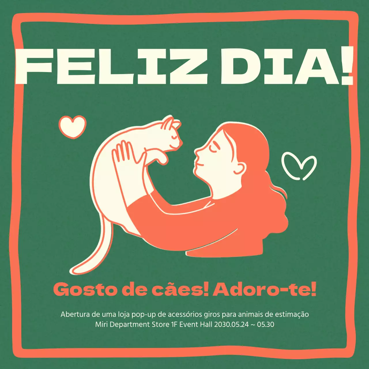 Uma promoção de evento para animais de estimação gira, cor de laranja e mentolada