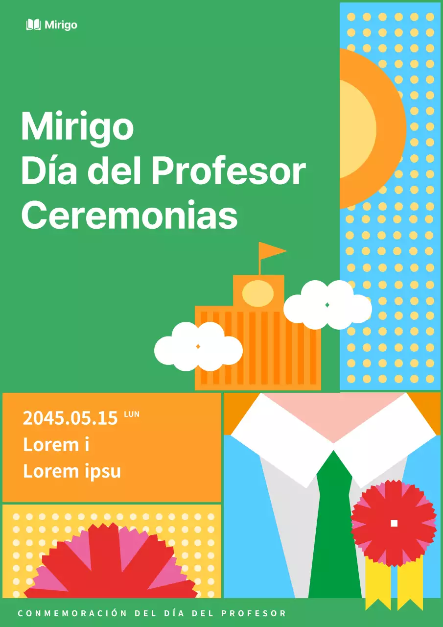 Día del Maestro en verde y con coloridas ilustraciones