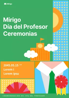 Día del Maestro en verde y con coloridas ilustraciones