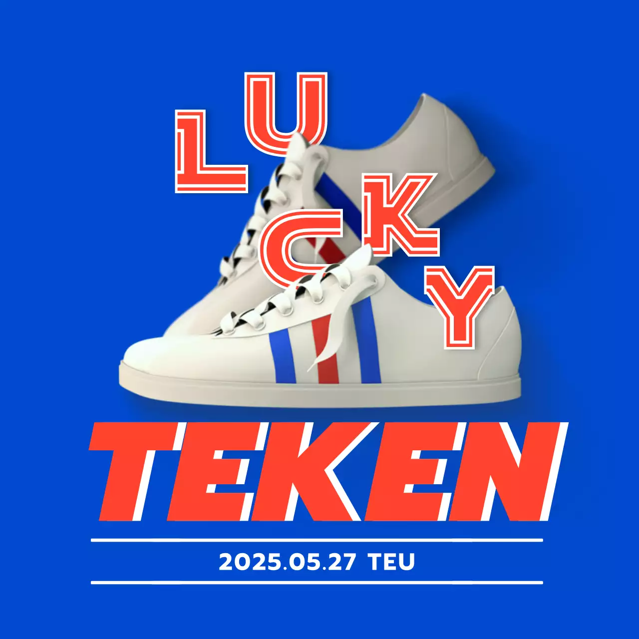 Lucky tekent instructies in rood op een blauwe achtergrond