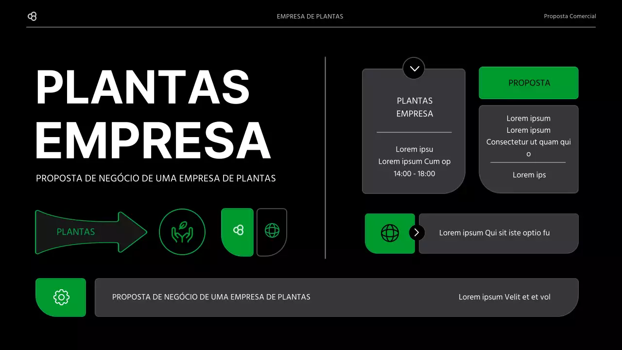 Proposta de negócio em preto e verde, conceito de folha natural