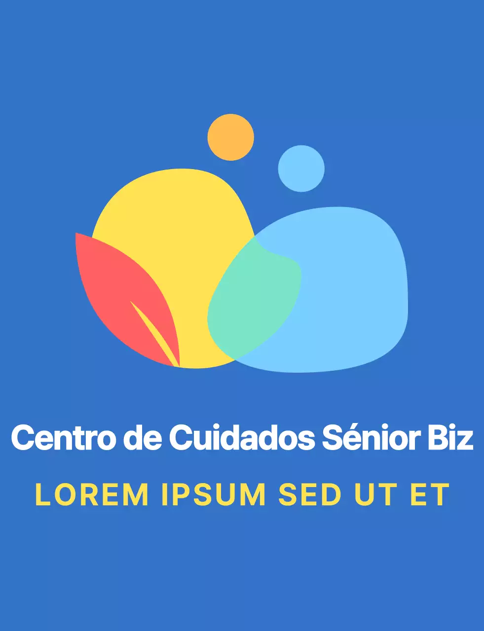 Logótipo de símbolo humano simples e arredondado com combinações de cores azuis e coloridas para o pessoal do centro de cuidados