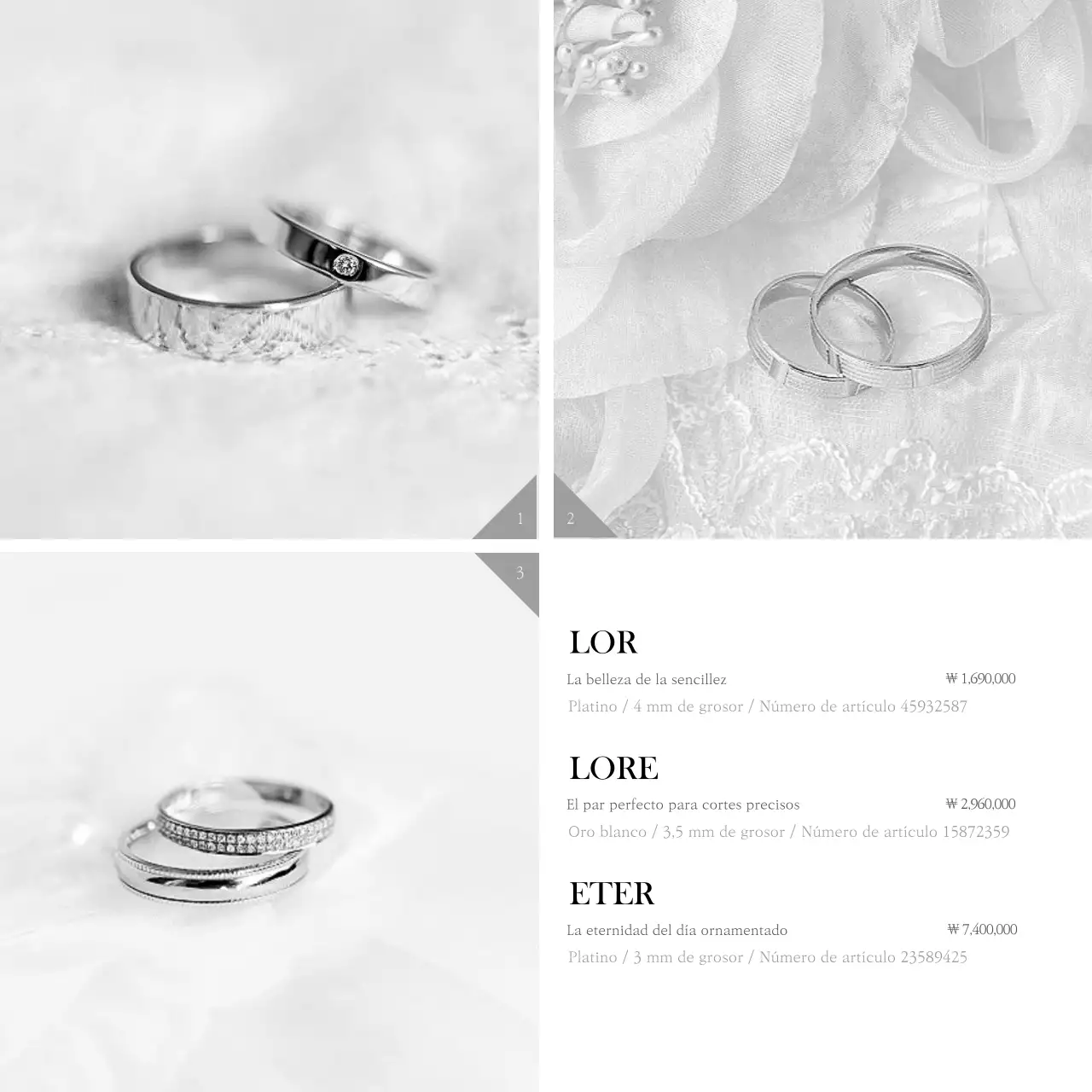 Presentamos los anillos de una joyería de lujo en blanco y negro