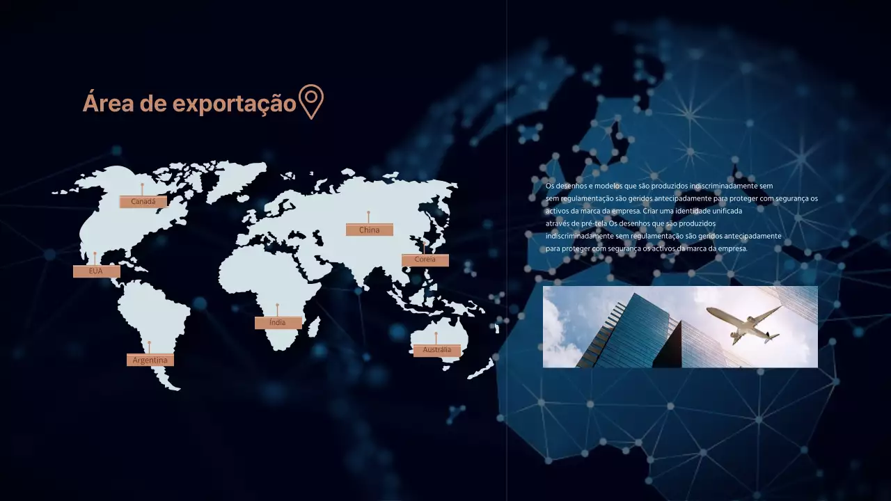 Infografia MAP que mostra o comércio num mapa-mundo índigo
