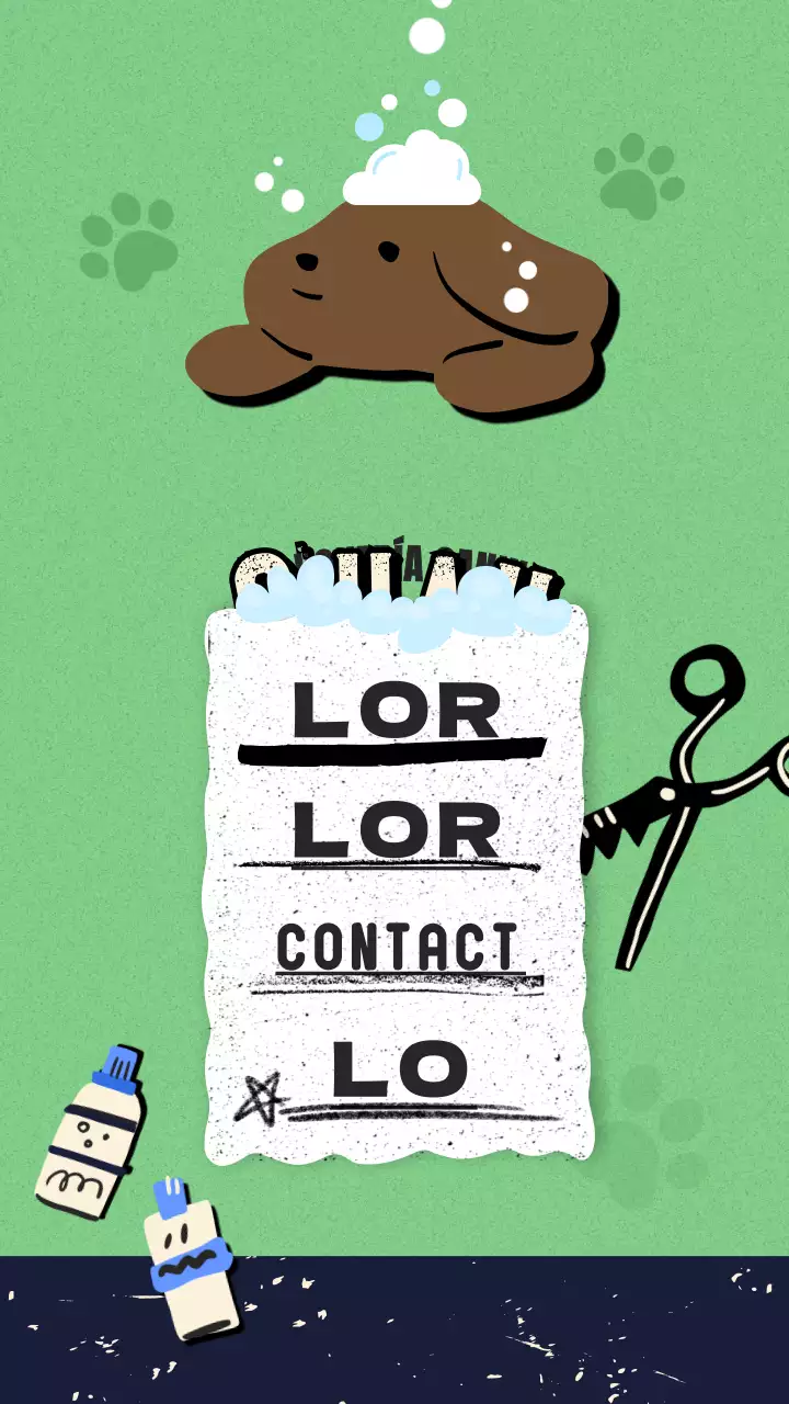 Una historia de Instagram sobre un perro marrón dándose un baño de burbujas sobre un fondo verde.