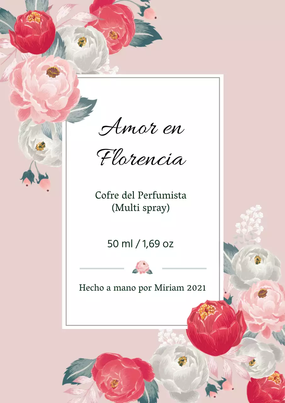 Etiqueta de perfume vintage con ilustración rosa