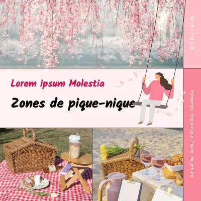Mise en évidence des cadres photo en rose Présentation des lieux de pique-nique au printemps