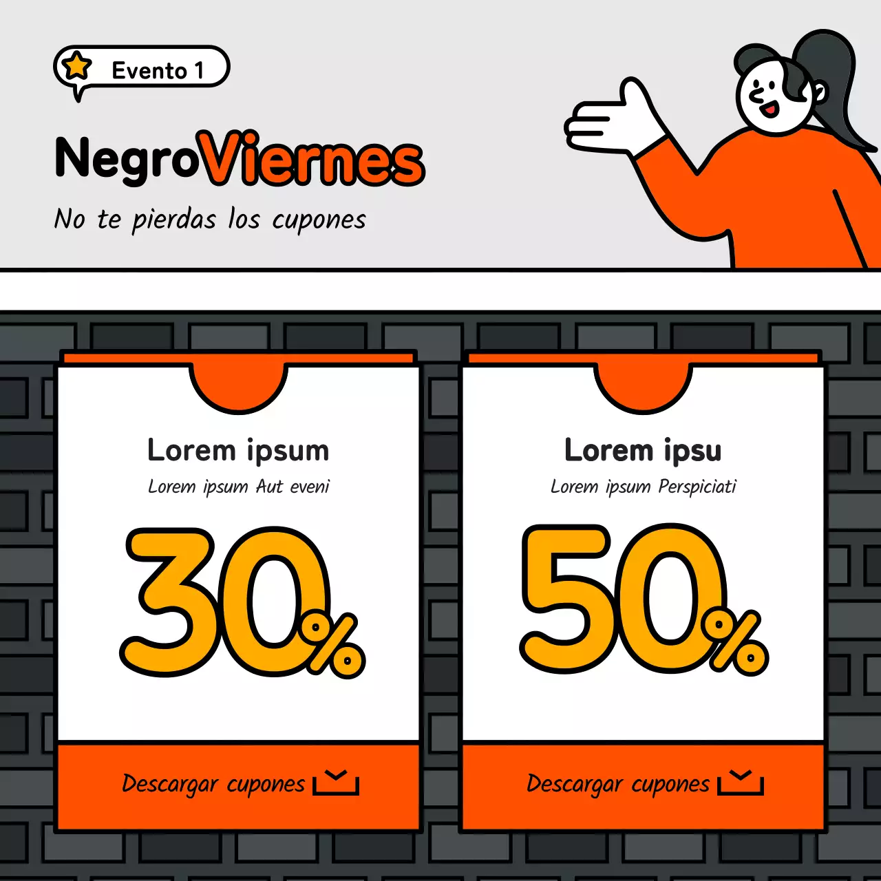 Evento básico y simpático de estilo ilustración con acentos azules, rojos y amarillos