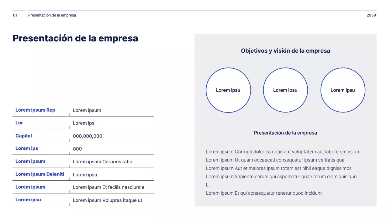 Concepto sencillo en azul marino y blanco de informe de gestión empresarial