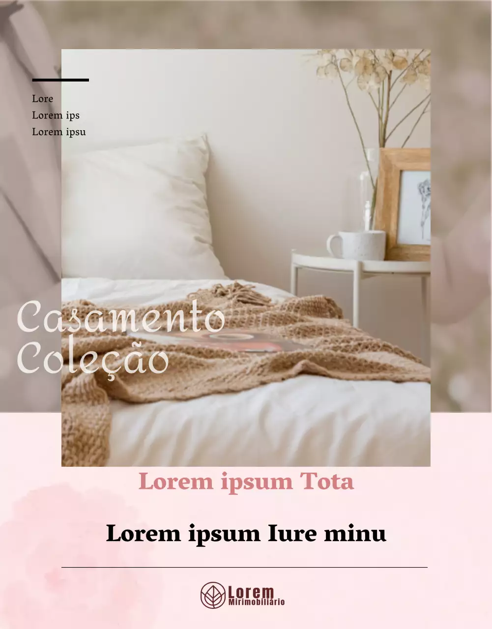Promover uma página de pormenor de roupa de cama de casamento cor-de-rosa calmante