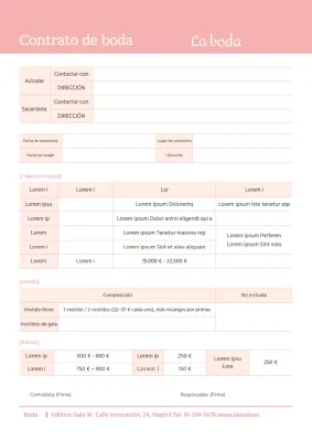 Contrato de boda en rosa boda boda documentos comerciales