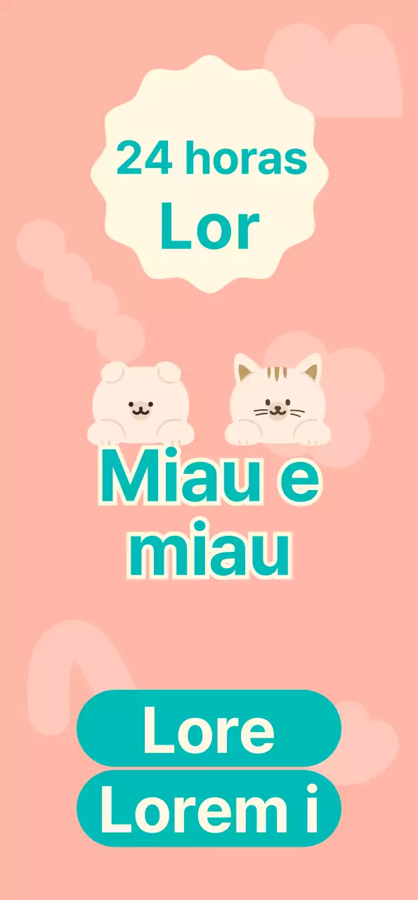 Uma loja de artigos para animais de estimação não tripulada com ilustrações de personagens de cães e gatos cor-de-rosa e turquesa