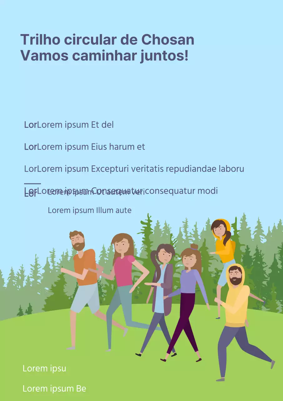 Um cartaz simples, azul claro e verde, para promover a maratona de caminhada do Ecopark