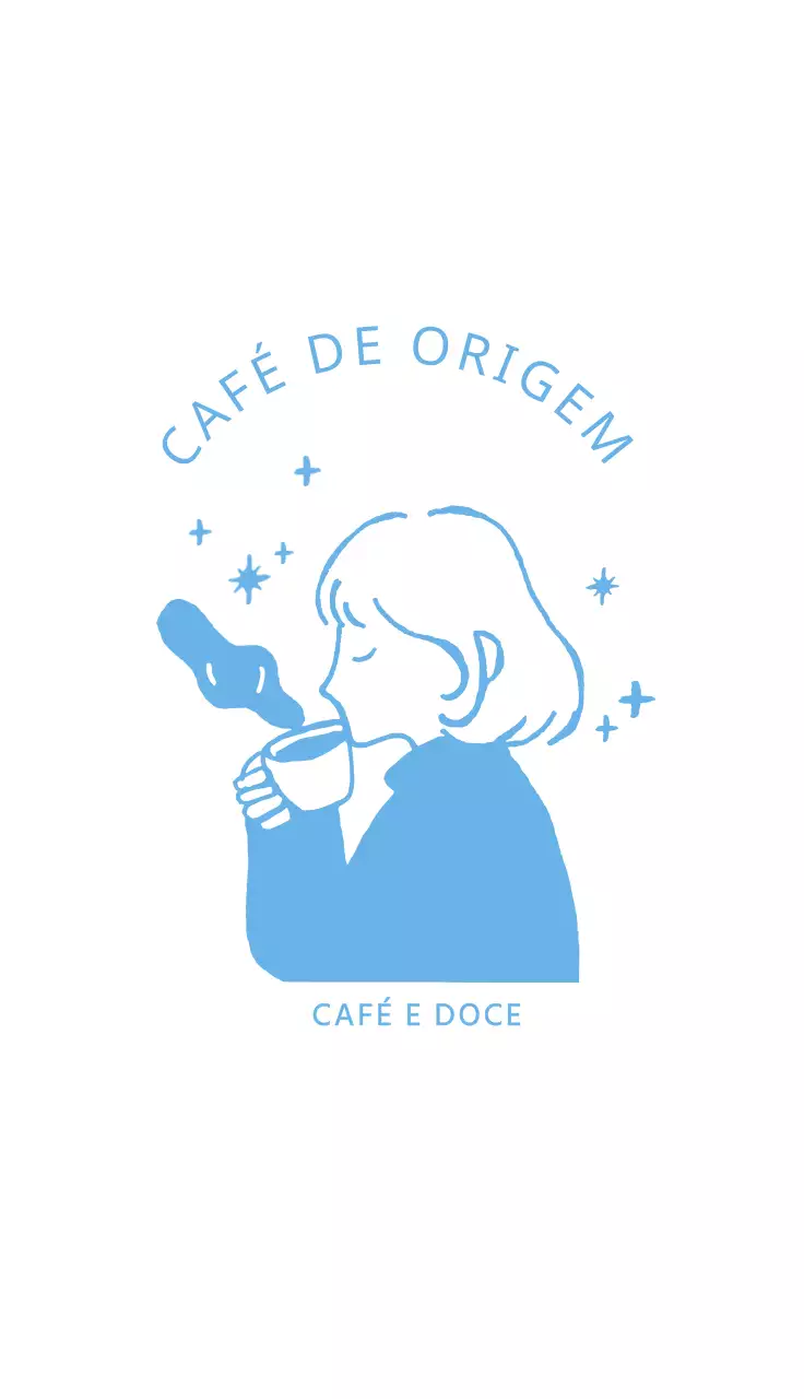 Cartão de visita azul claro com ilustração de café desenhada à mão para um café