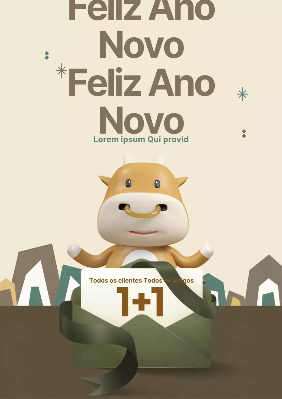 Evento de Ano Novo com ilustrações de letras amarelas e castanhas