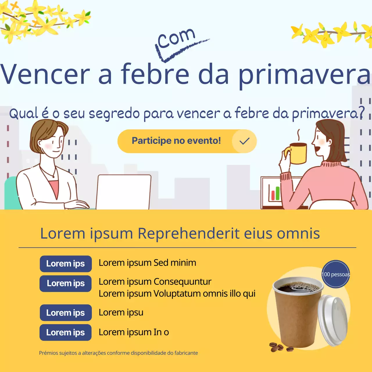 Evento de primavera de ilustração de limpeza amarela (quadrados dos meios de comunicação social)