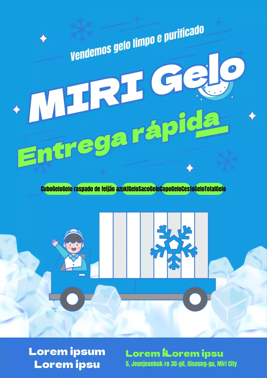 Promover a venda de uma bonita entrega de gelo em azul claro e chartreuse