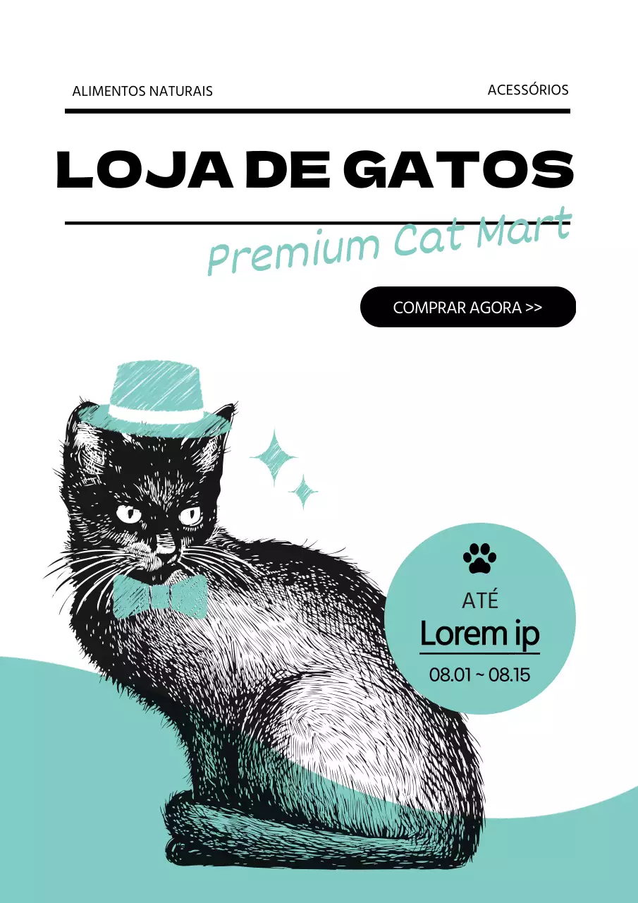 Cartaz simples de promoção de um evento de venda da Cat Mart em cores menta