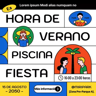 Anuncio de fiesta veraniega en la piscina con un toque de blanco y negro