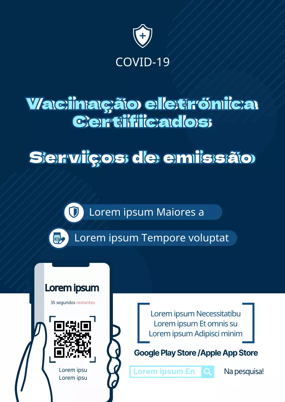 Guia para certificados de vacinação electrónicos simples em azul marinho e azul claro