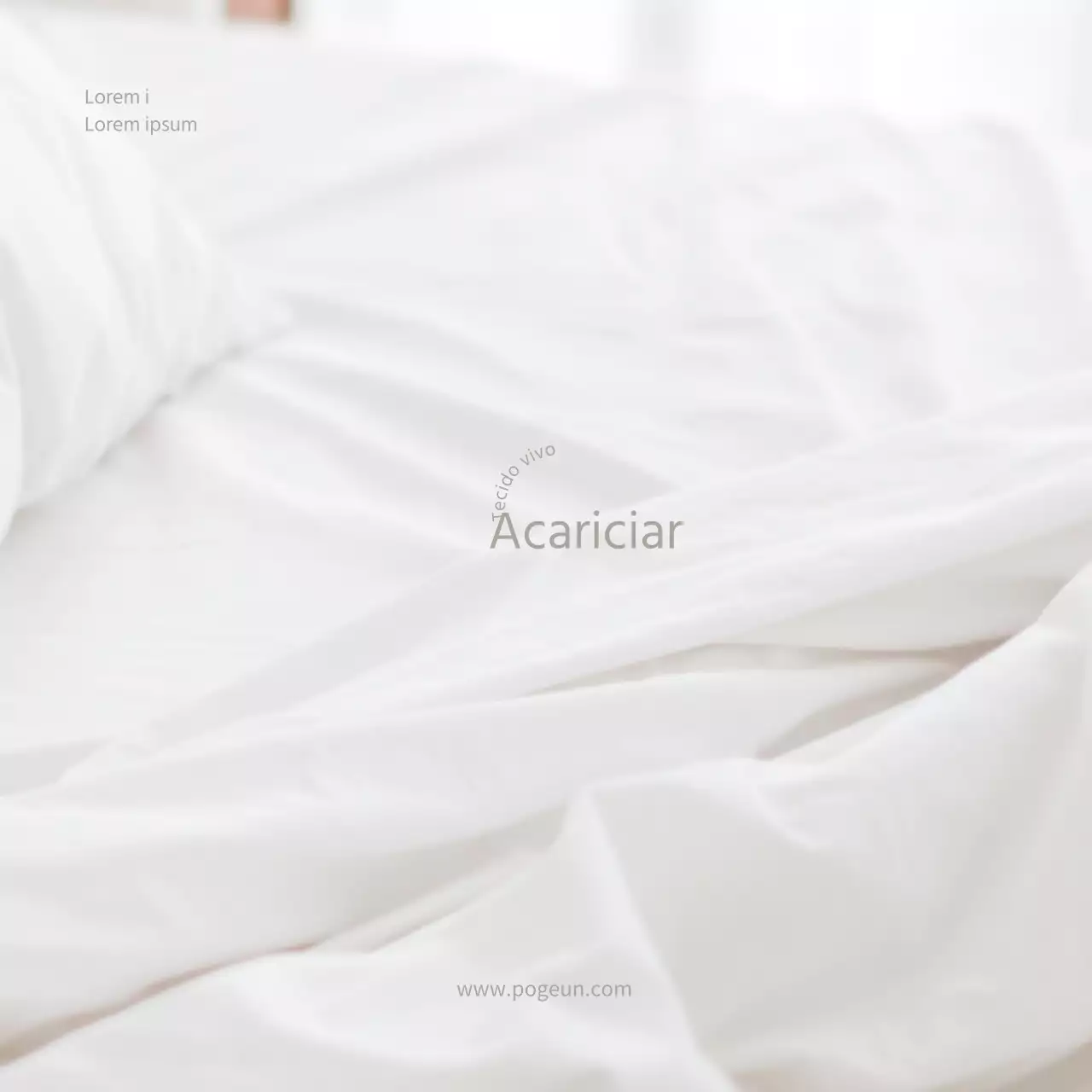 Postal promocional de roupa de cama branca e acolhedora