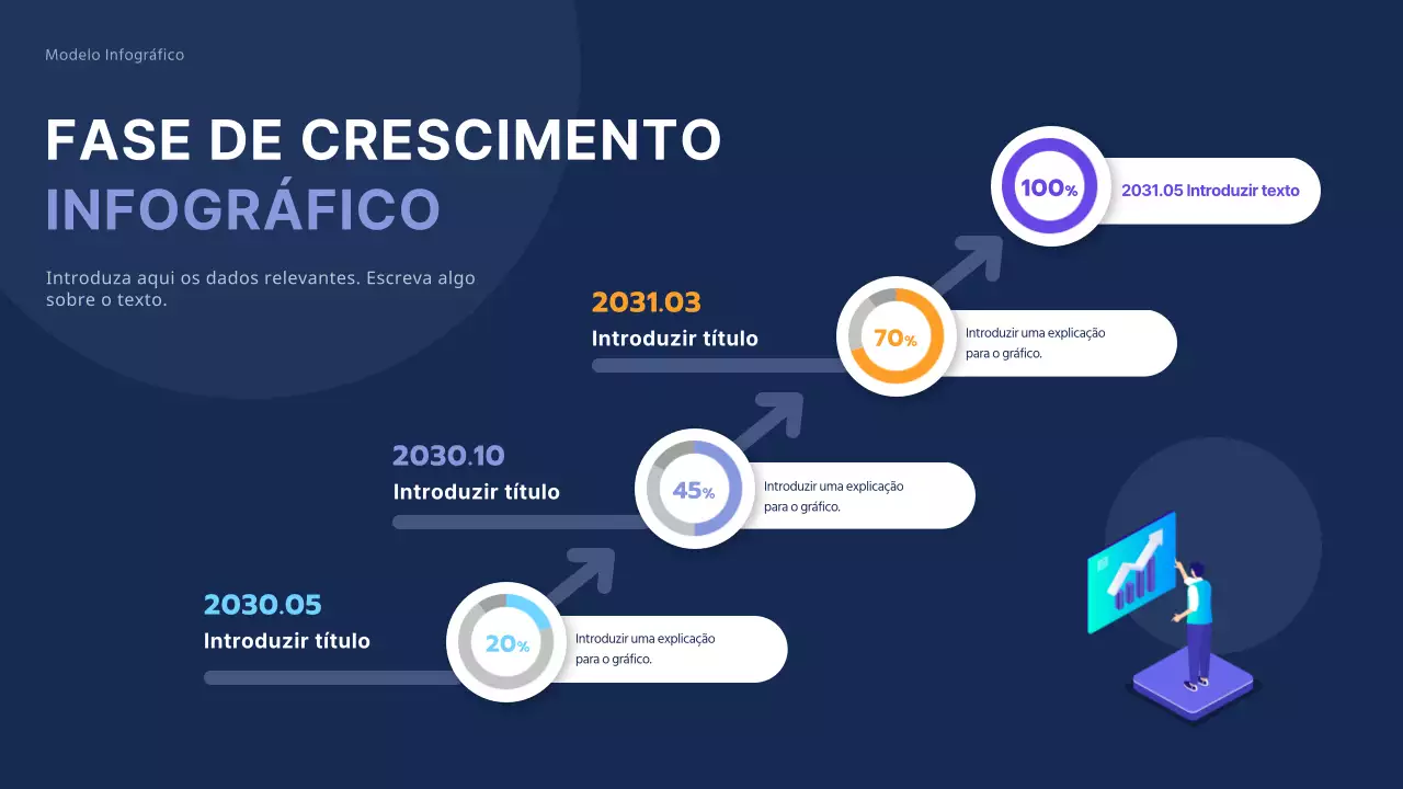 Infografia de um gráfico em escada de crescimento em tons azuis calmos e limpos