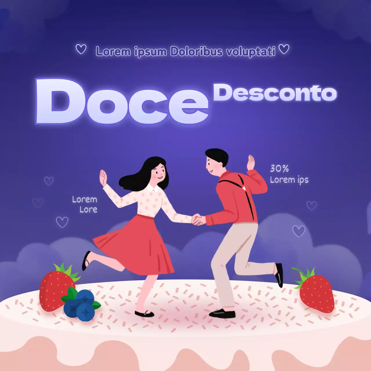 Desconto em bolos de São Valentim com fundo azul