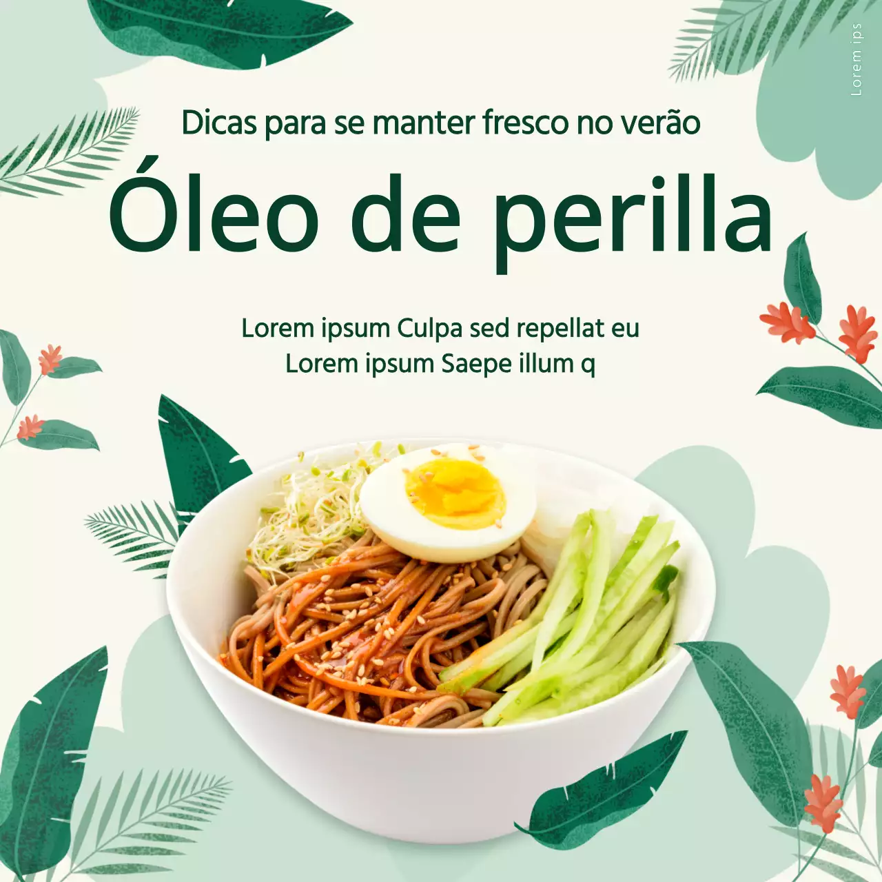 Ilustração de uma folha verde a promover um kit de refeição de massa pegajosa com óleo de perilla