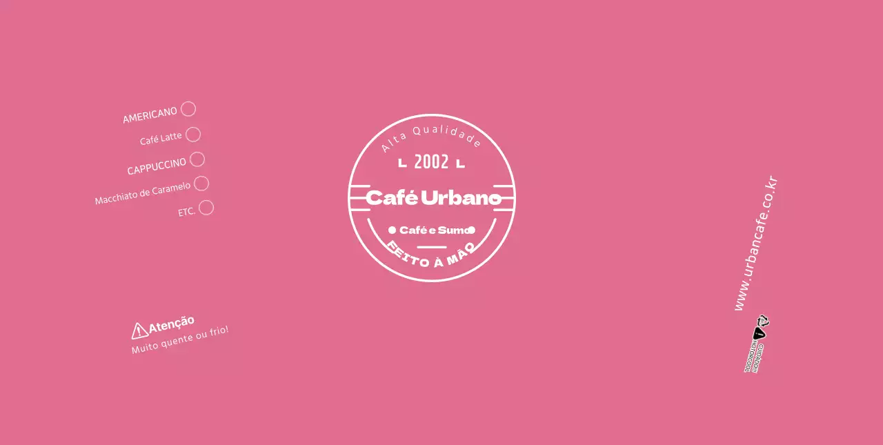 Café com símbolos brancos e cor-de-rosa
