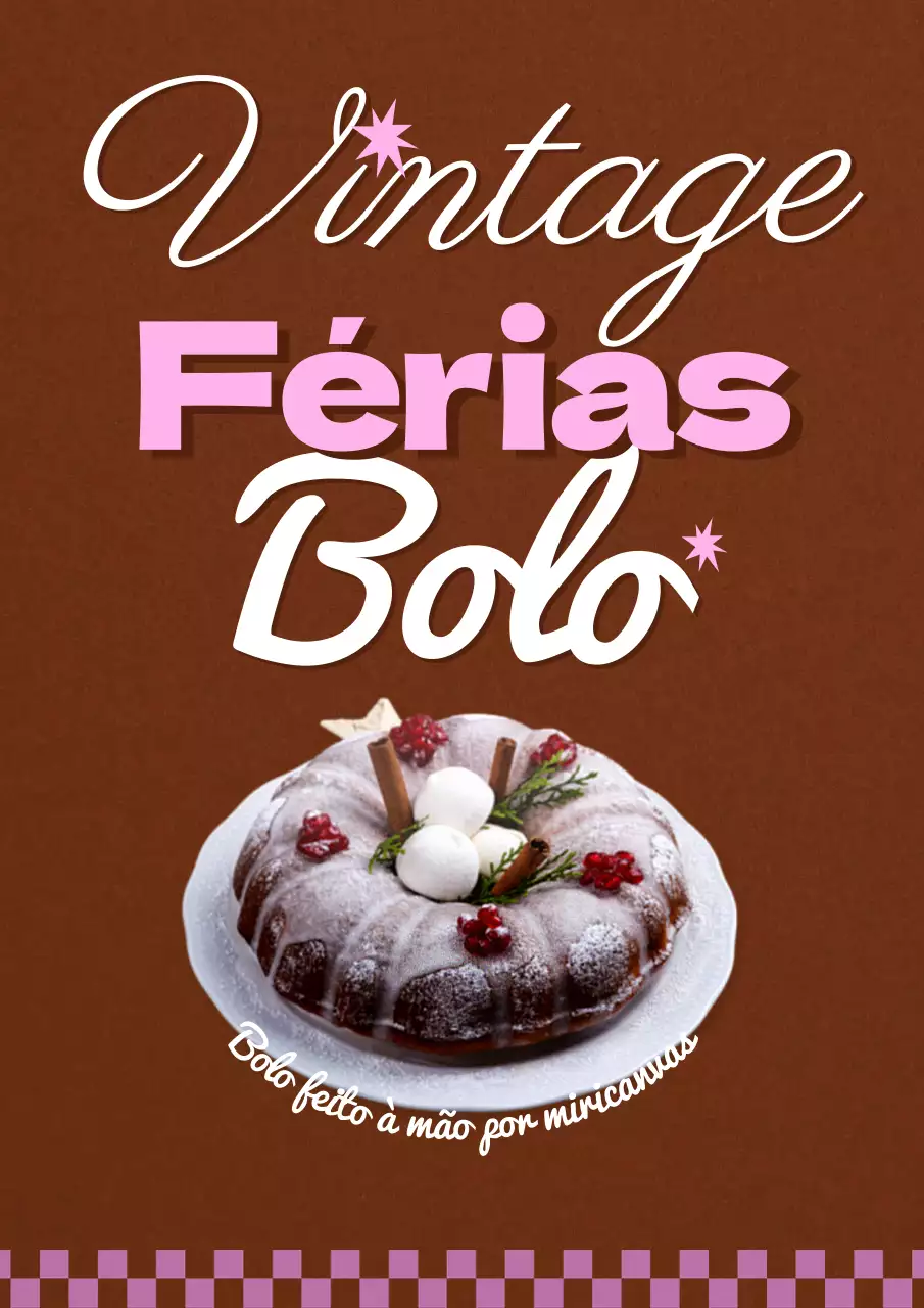 Cartaz vintage de pastelaria com fundo castanho e cor-de-rosa