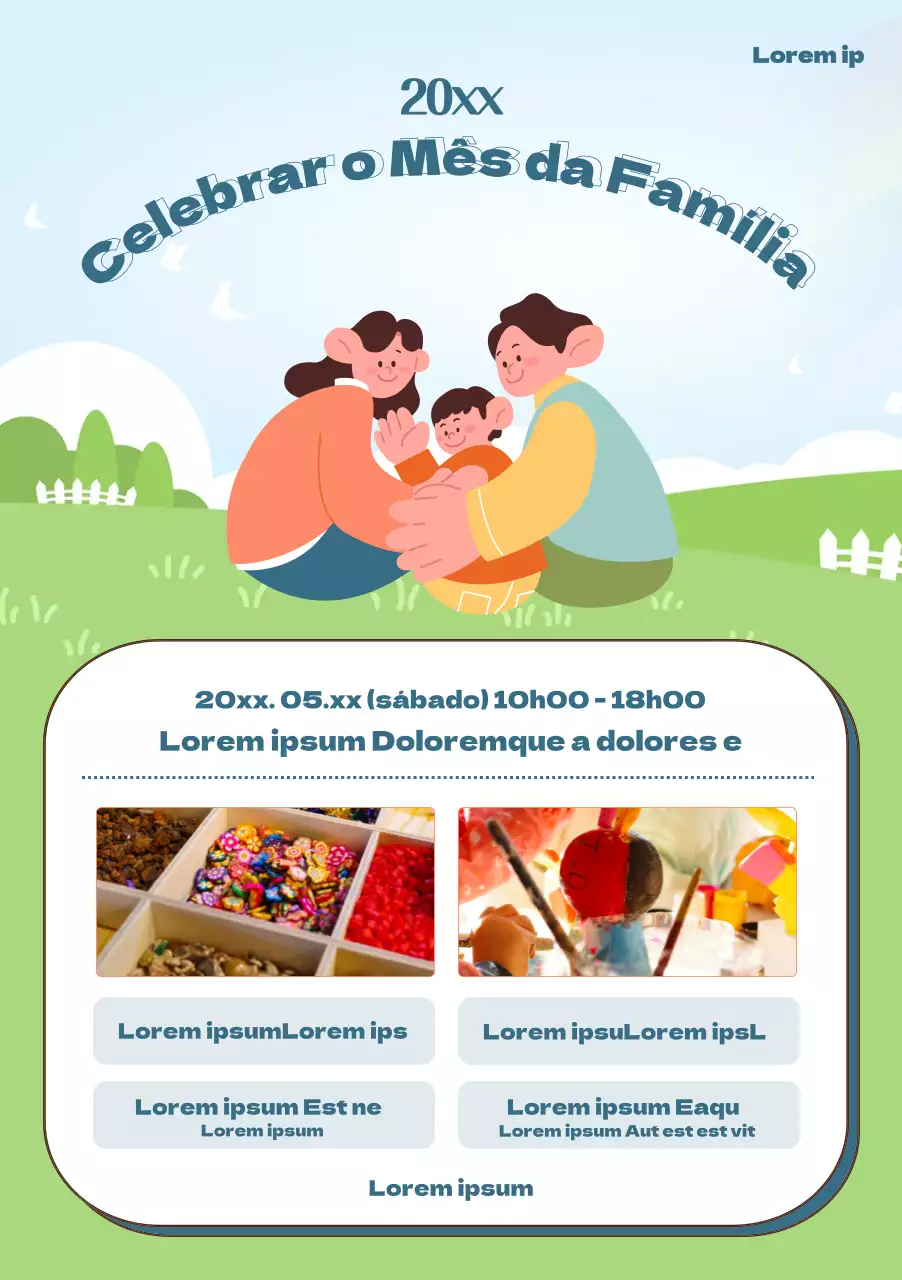 Celebração do Mês da Família com uma fotografia ilustrada com um fundo de campo