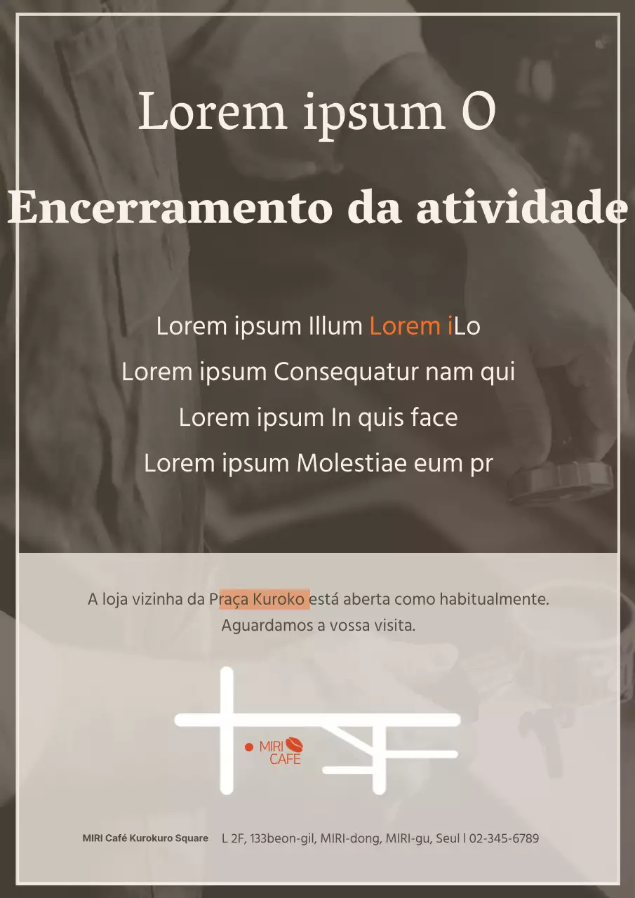 Um anúncio de encerramento simples em castanho e laranja