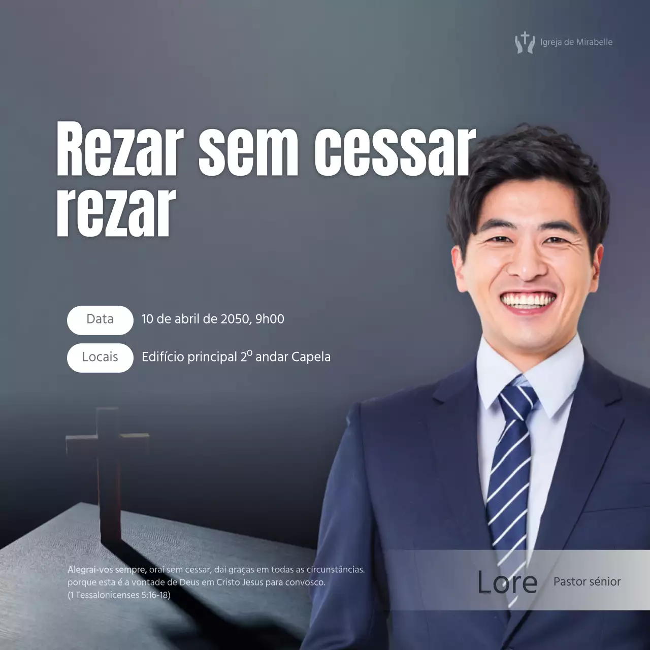 Conceito Grey Clean com guia de serviço religioso de pastor em ação real
