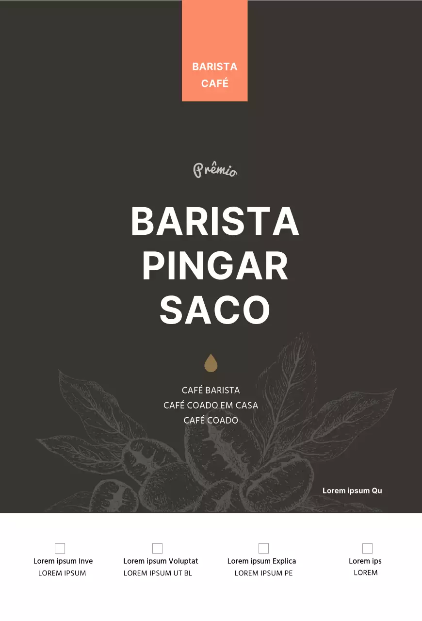 Ilustração de um café com feijão castanho Cartão de informação do produtoPostcard