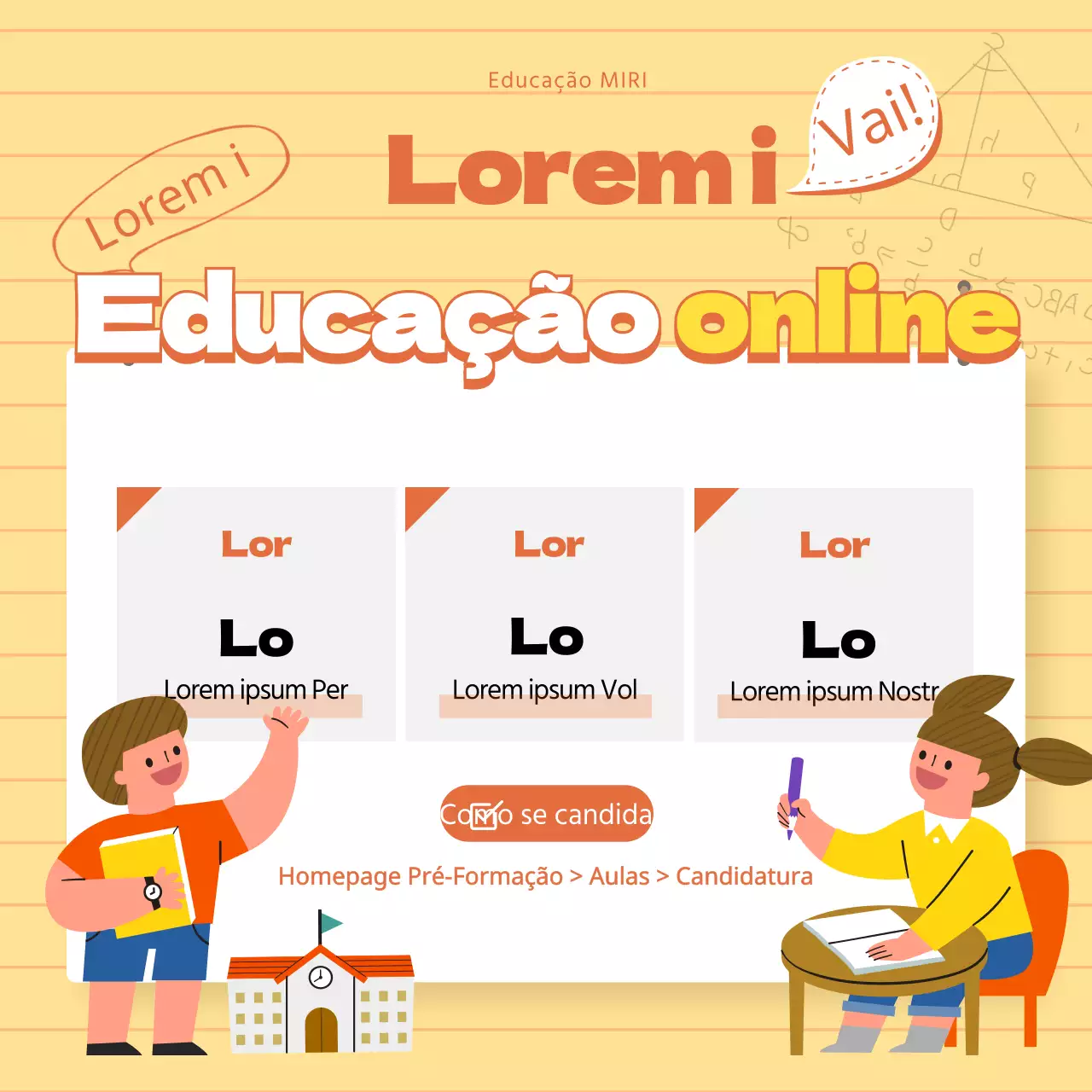 Ênfase tipográfica amarela no ensino em linha